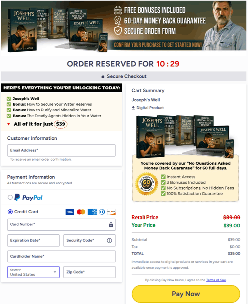 Joseph's Well System USA Checkout